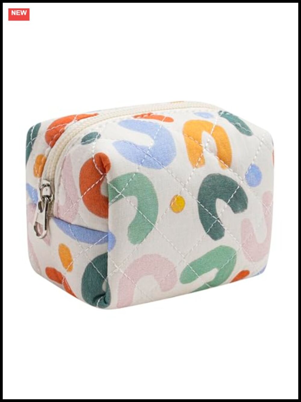 Mini Quilted Cosmetic Bag with Zipper, Flower Pattern Makeup Pouch for Purse,